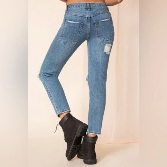 Superdown Revolve Angie Girlfriend Jeans Straight Leg Wash Blue High rise 25 - Picture 11 of 15